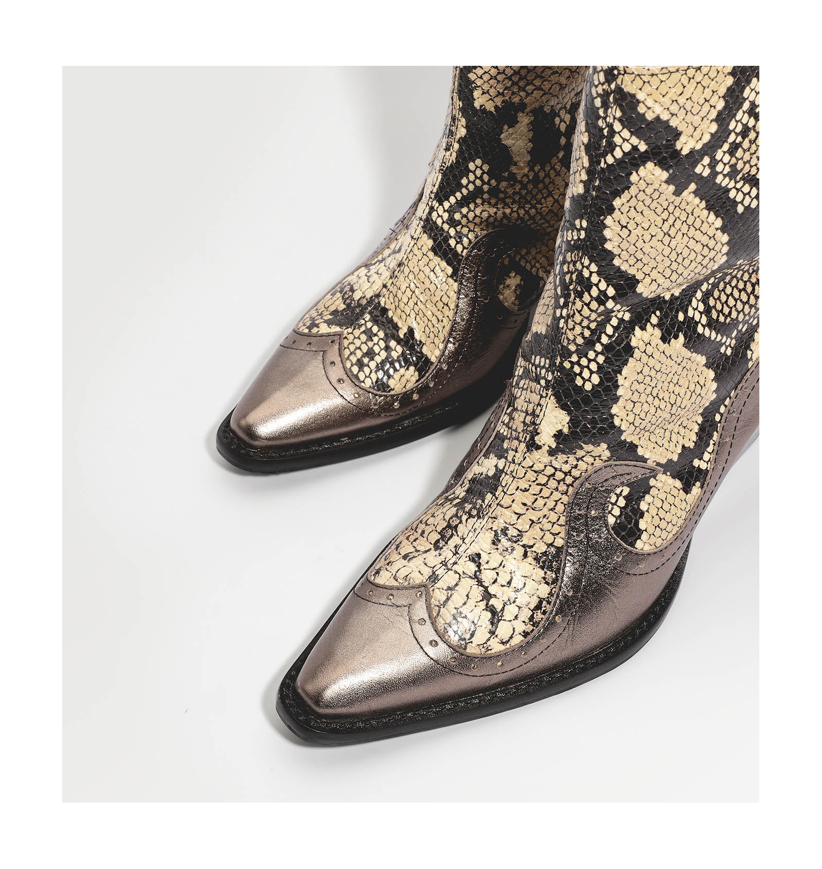 Bota Western Couro Python/Prata