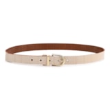 Cinto Cinto Couro Croco Off White / Marrom Claro Fivela Giratória