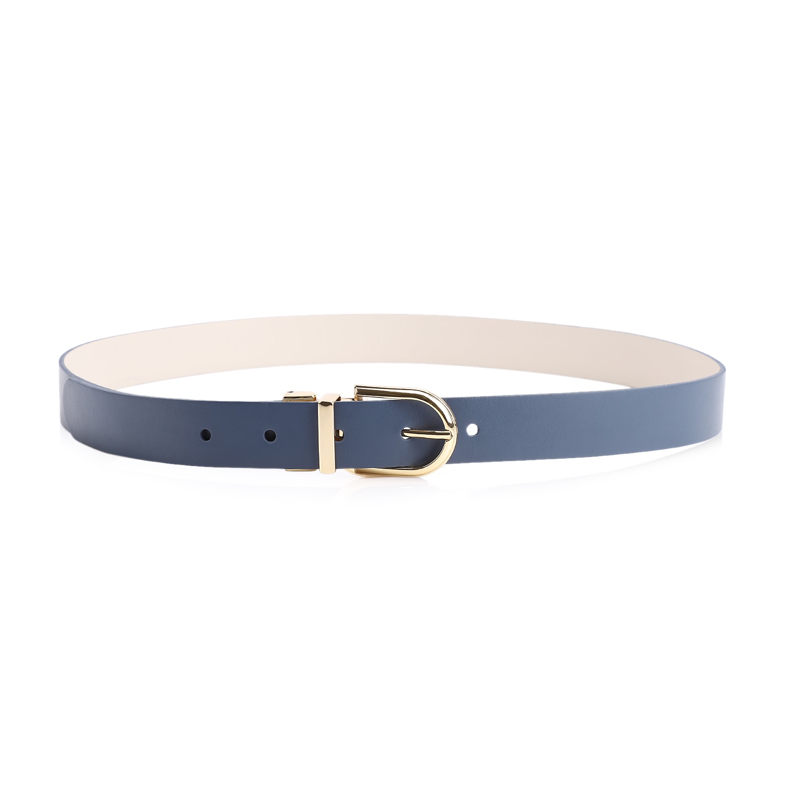 Cinto Couro Azul/Couro Off White