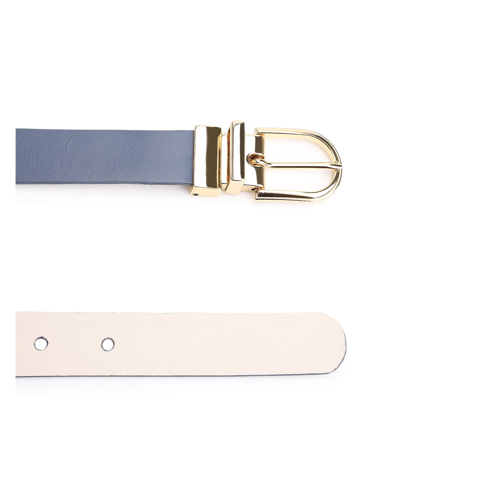 Cinto Couro Azul/Couro Off White