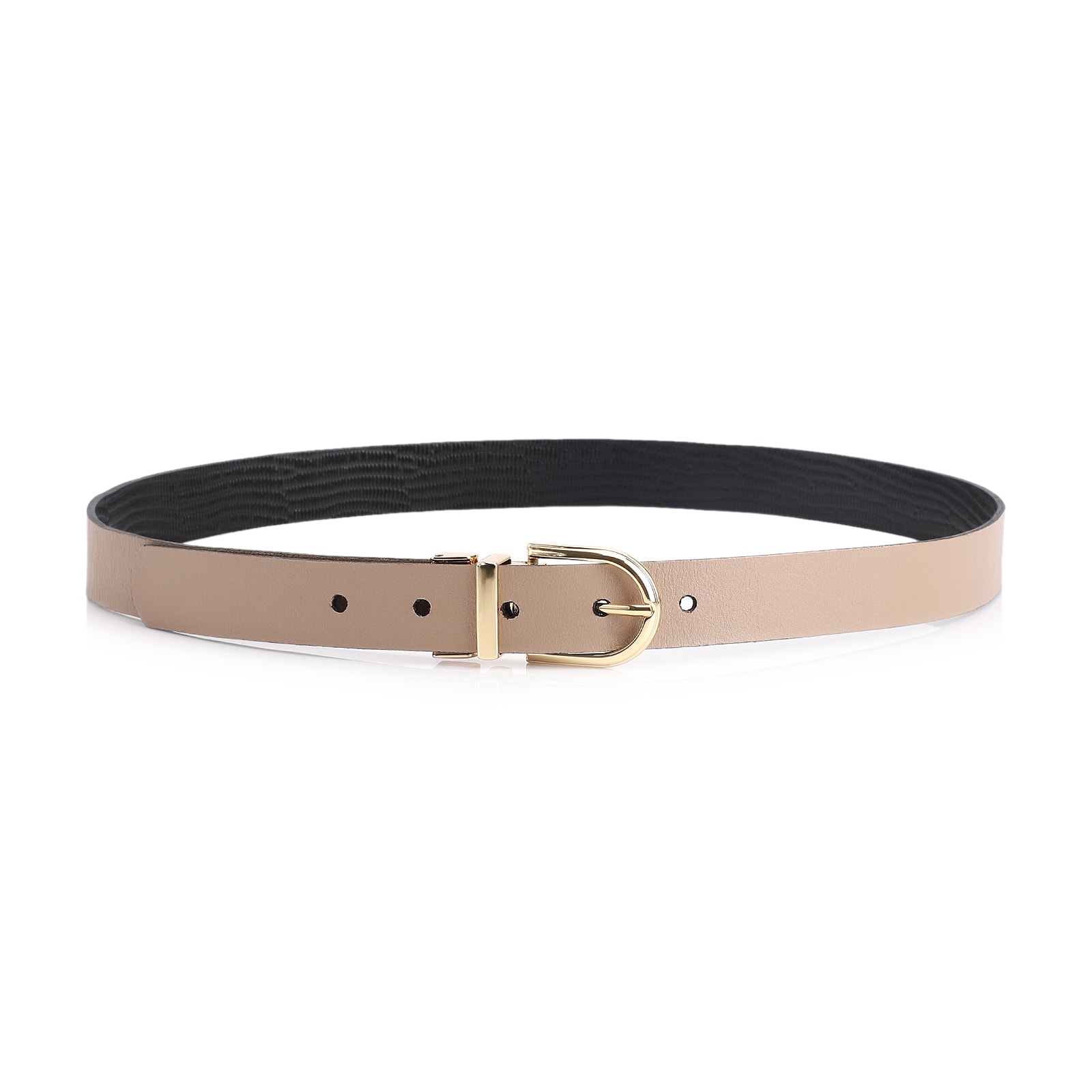 Cinto Couro Bege/Couro Lezard Preto