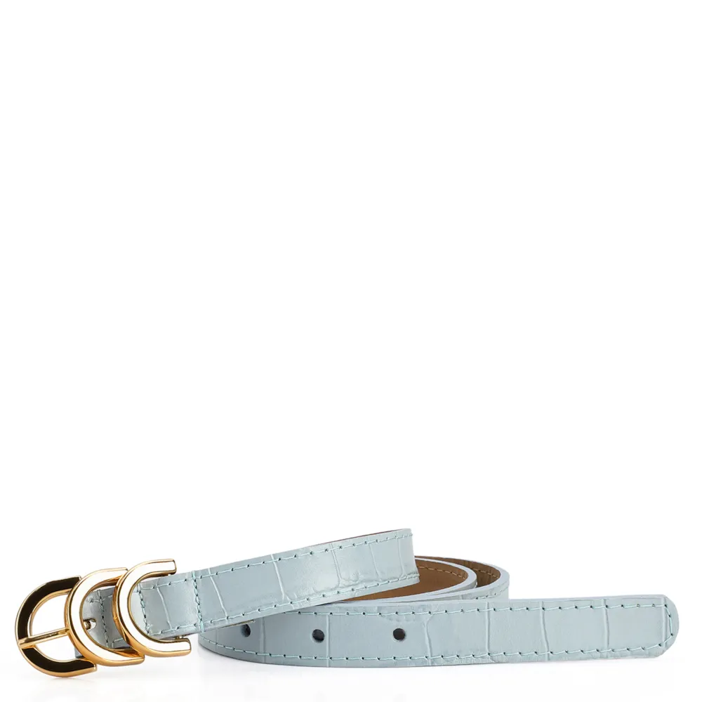Cinto Couro Croco Azul