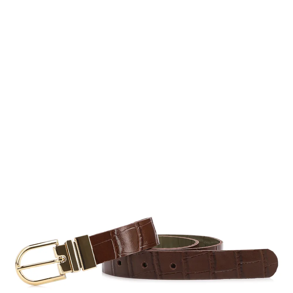 Cinto Couro Croco Marrom/Verde Fivela Giratória