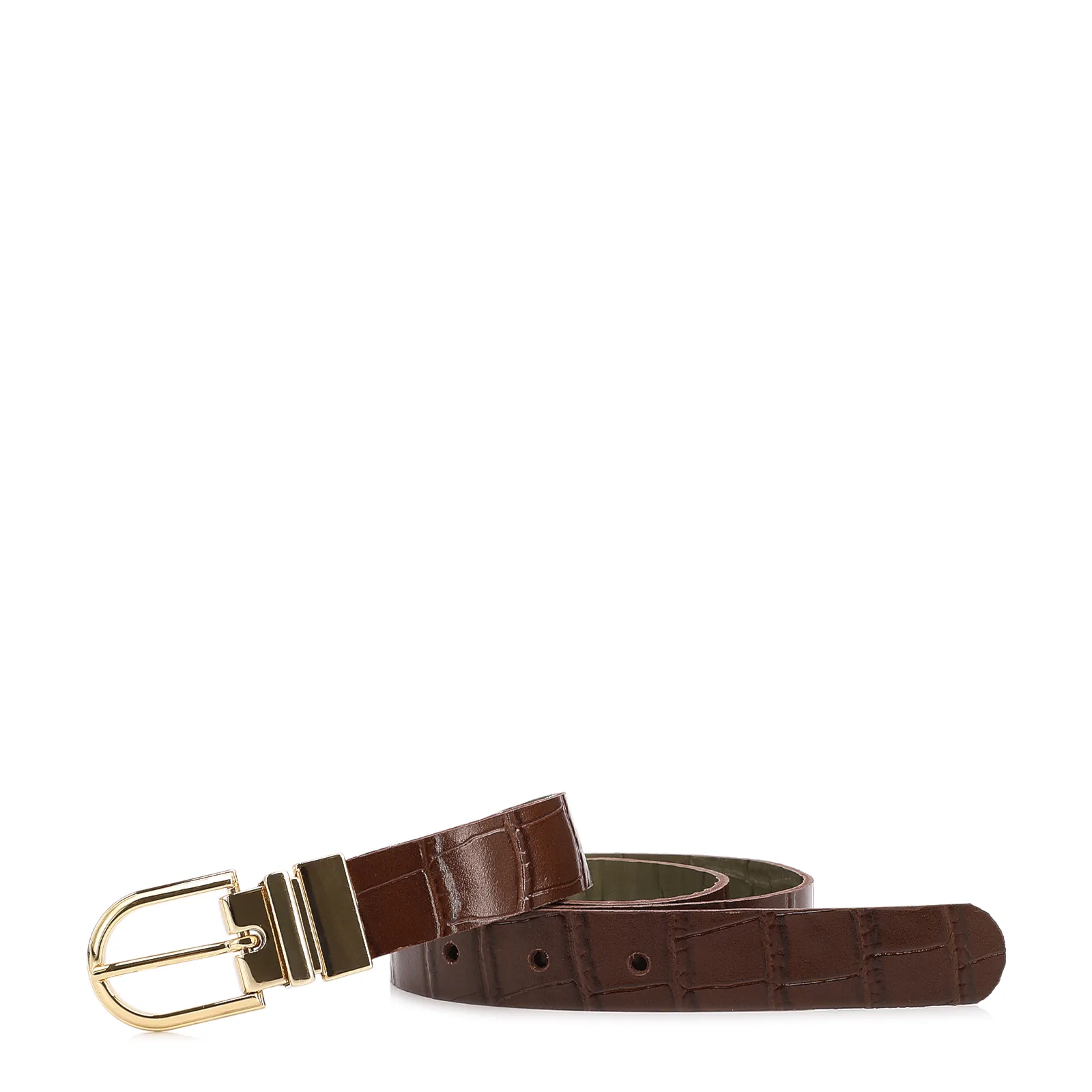 Cinto Couro Croco Marrom/Verde Fivela Giratória