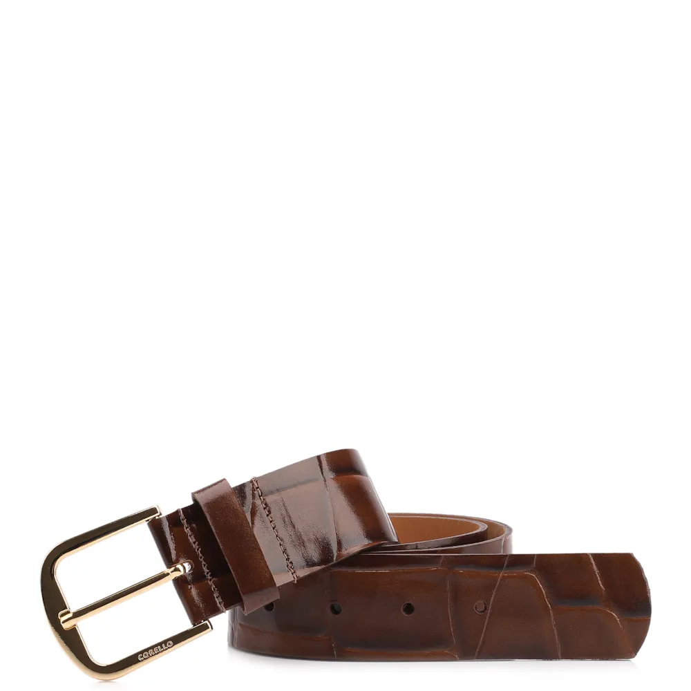 Cinto Couro Maxi Croco Marrom
