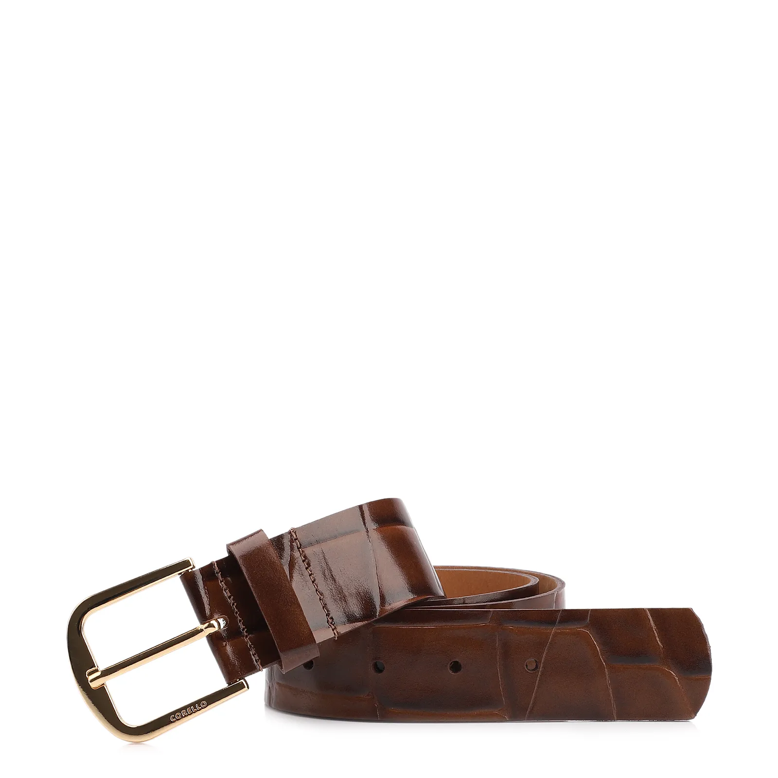 Cinto Couro Maxi Croco Marrom