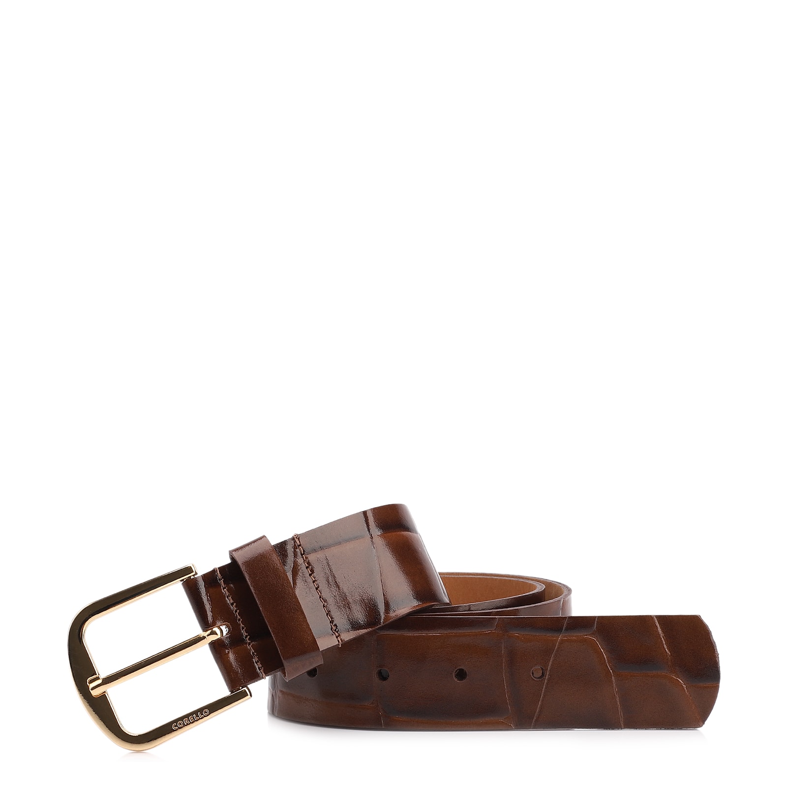 Cinto Couro Maxi Croco Marrom