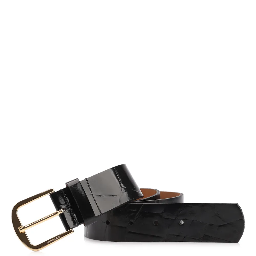 Cinto Couro Maxi Croco Preto