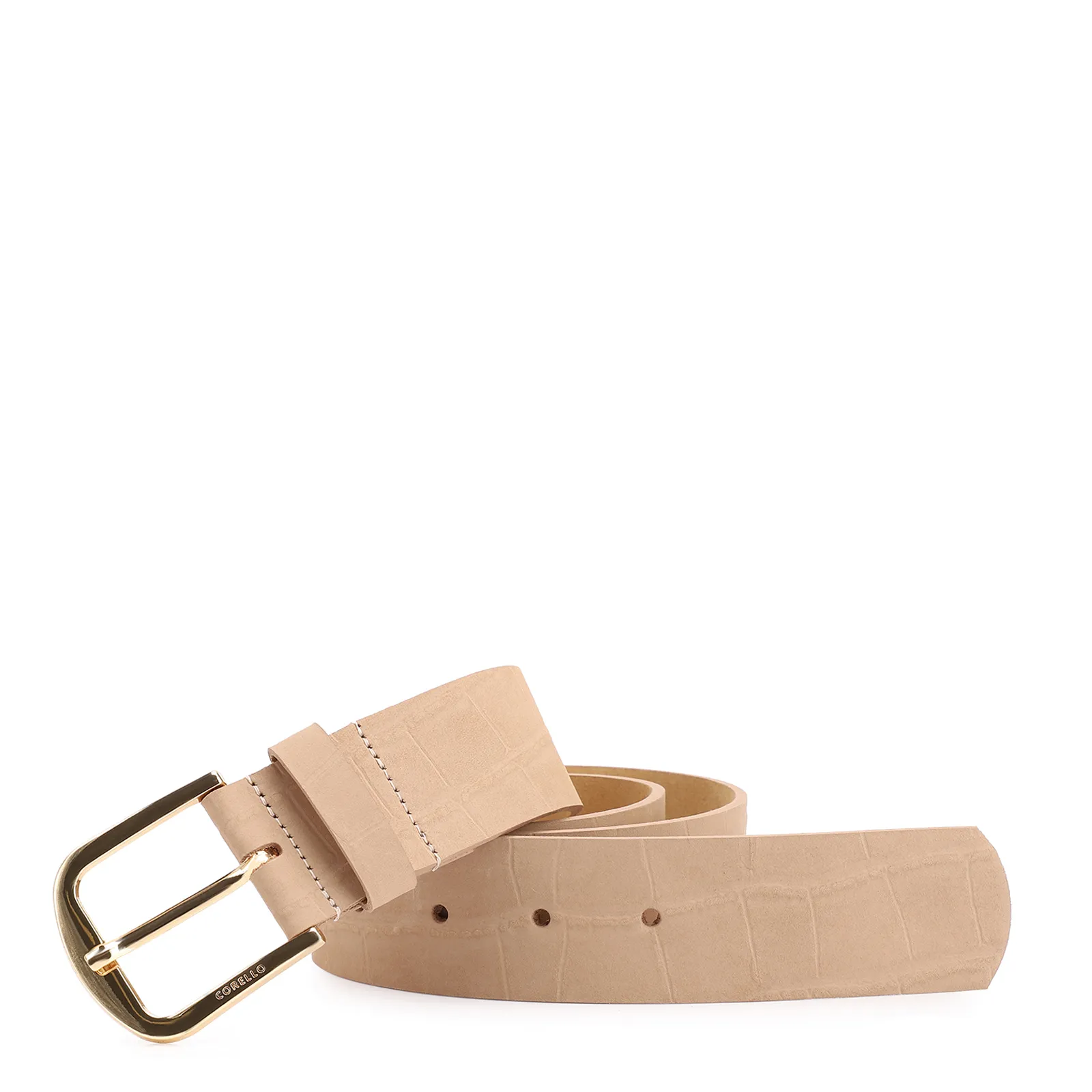Cinto Couro Nobuck Croco Bege