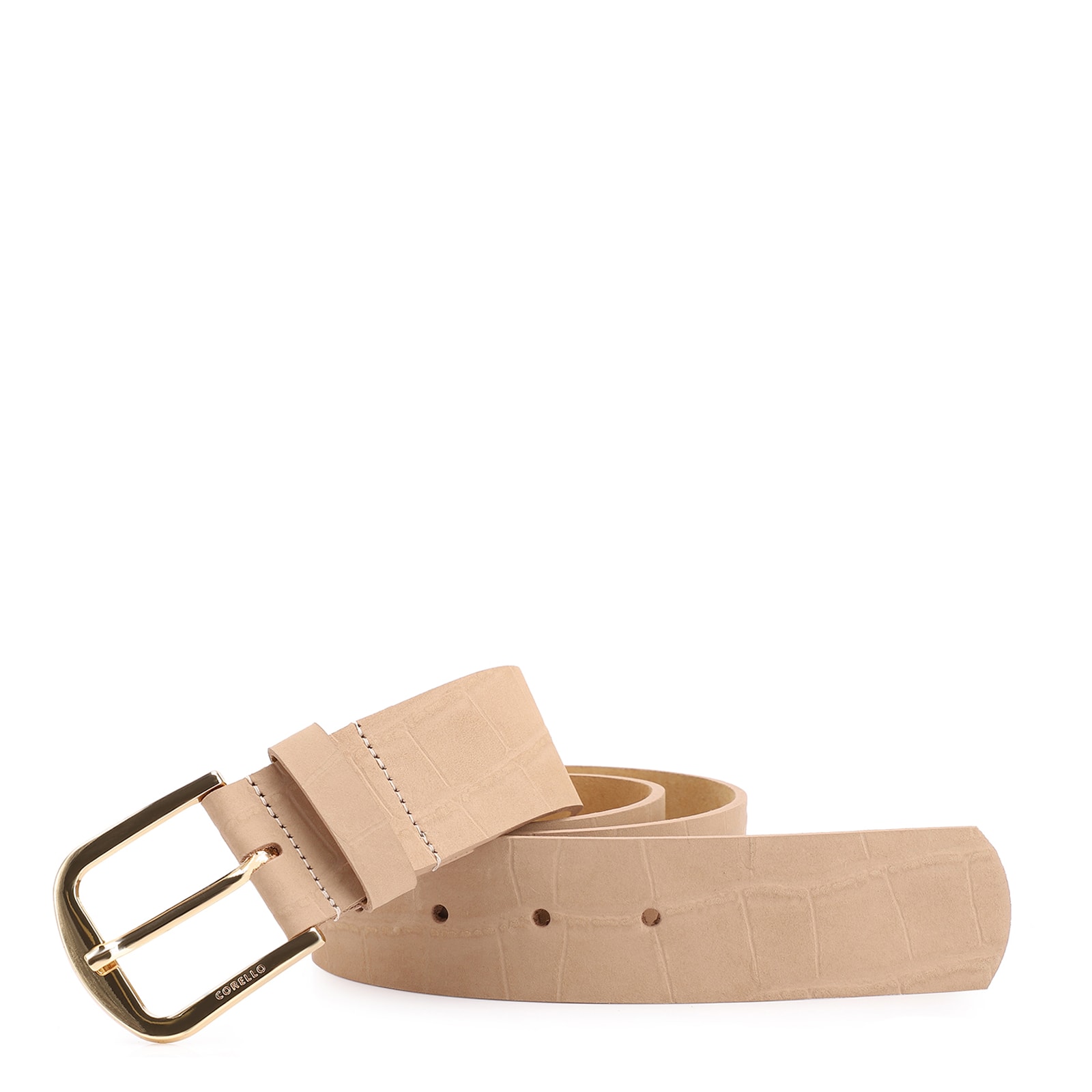 Cinto Couro Nobuck Croco Bege