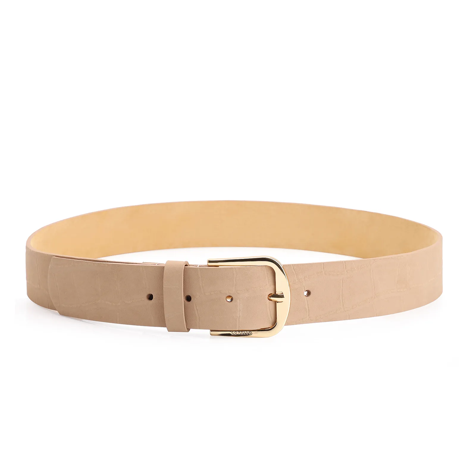 Cinto Couro Nobuck Croco Bege