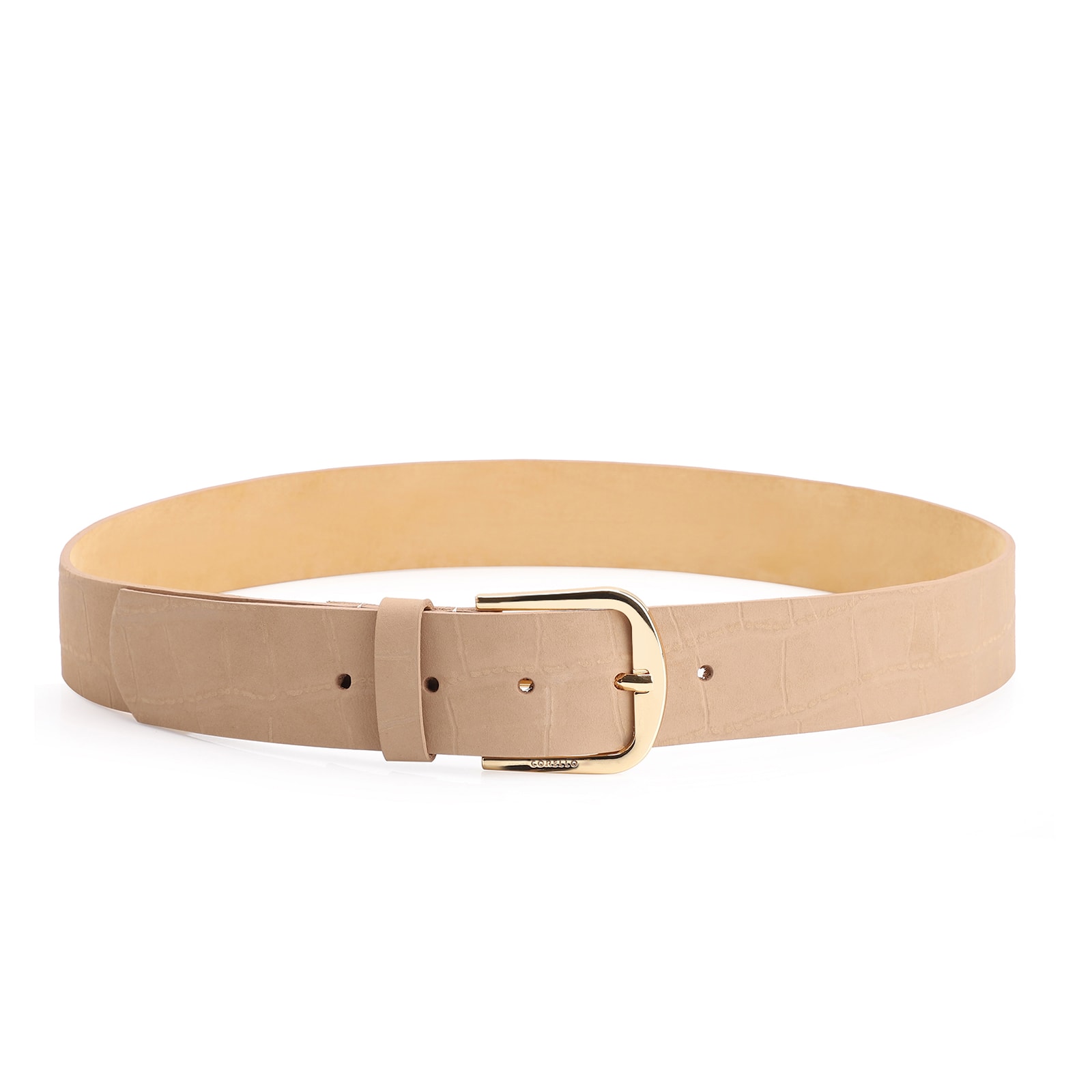 Cinto Couro Nobuck Croco Bege