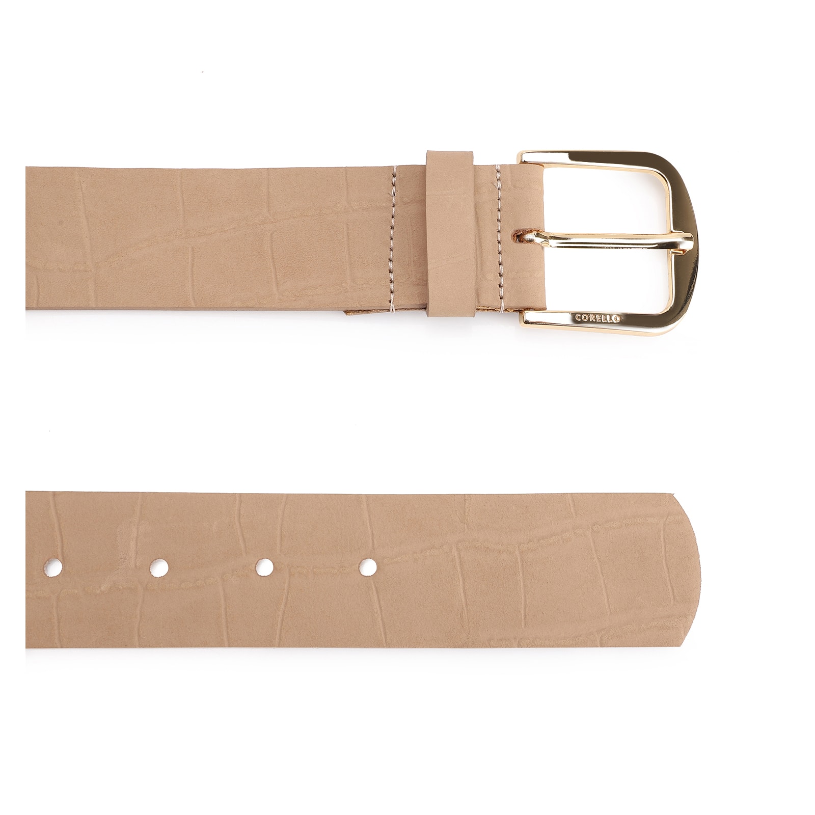 Cinto Couro Nobuck Croco Bege