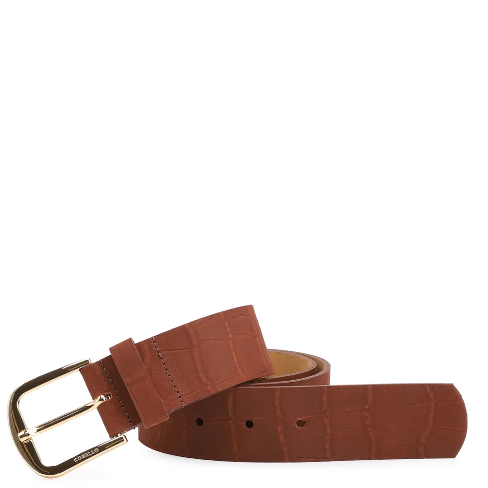 Cinto Couro Nobuck Croco Marrom Escuro