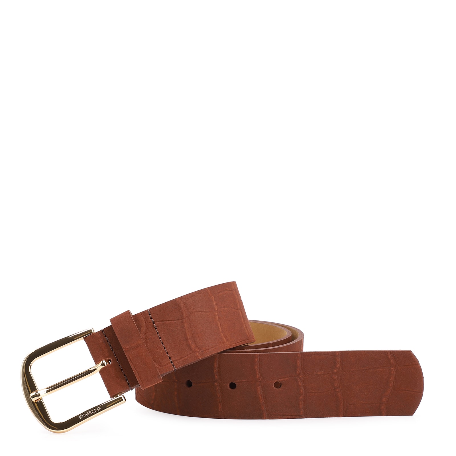 Cinto Couro Nobuck Croco Marrom Escuro