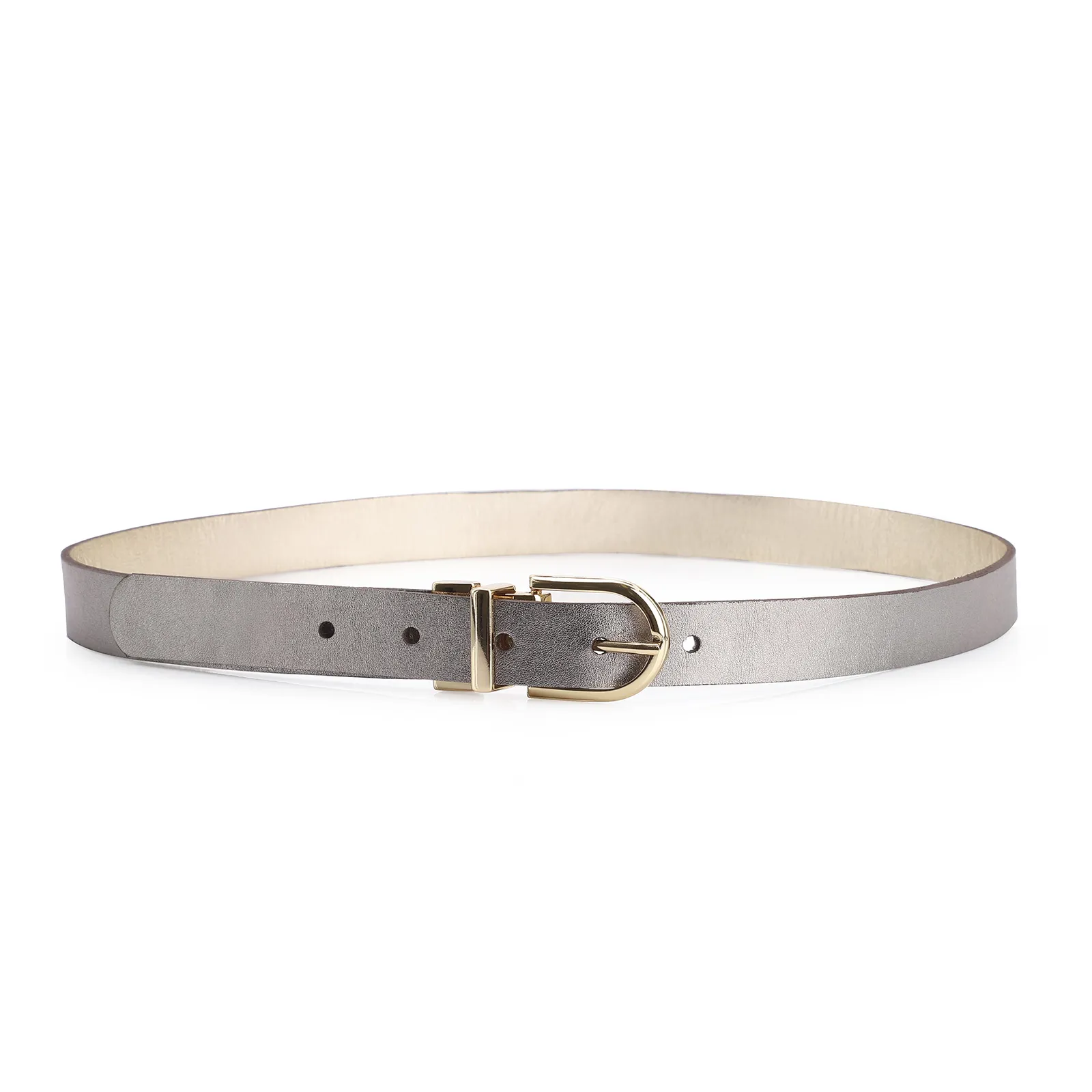 Cinto Couro Prata/Dourado