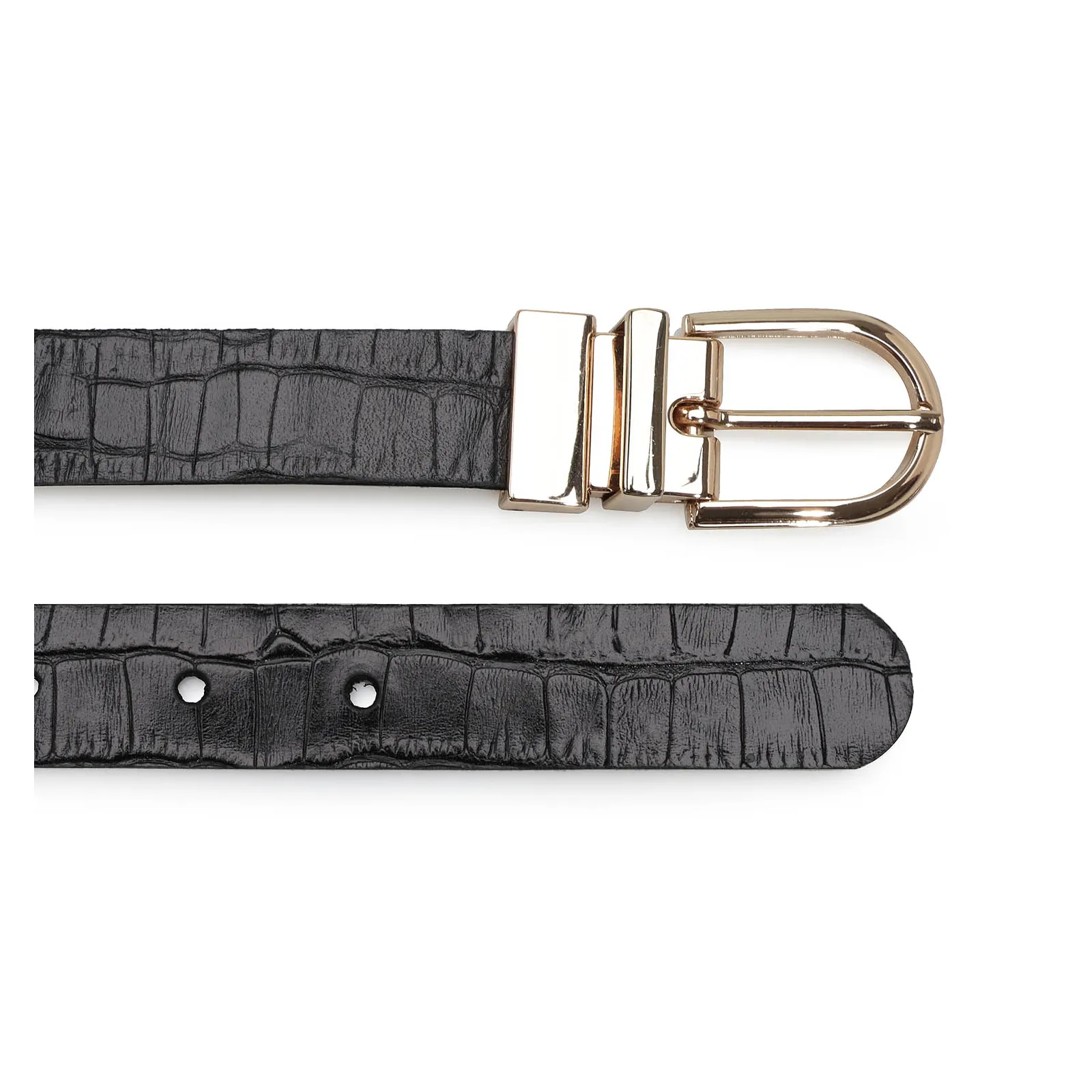 Cinto Couro Preto/Croco Preto