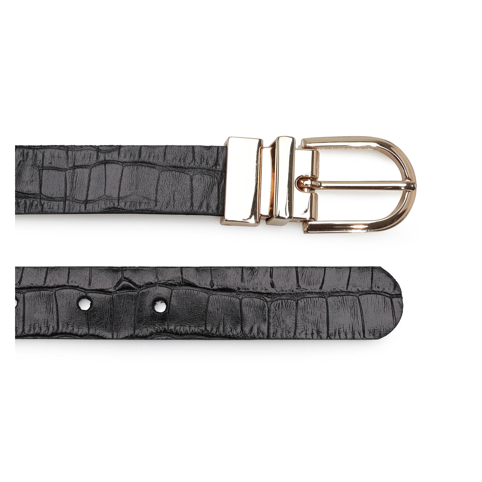 Cinto Couro Preto/Croco Preto