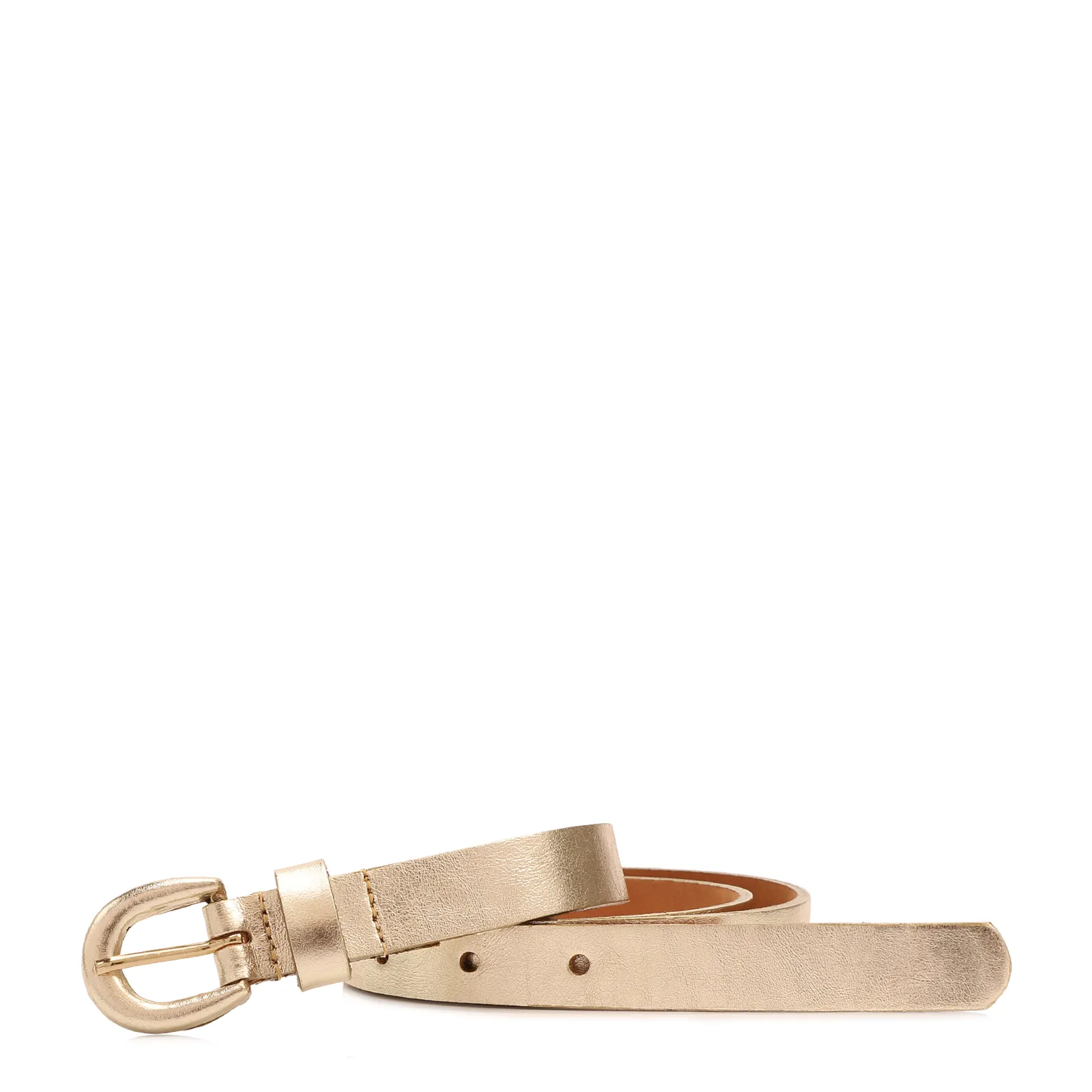 Cinto Fino Dourado Couro Fivela Revestida