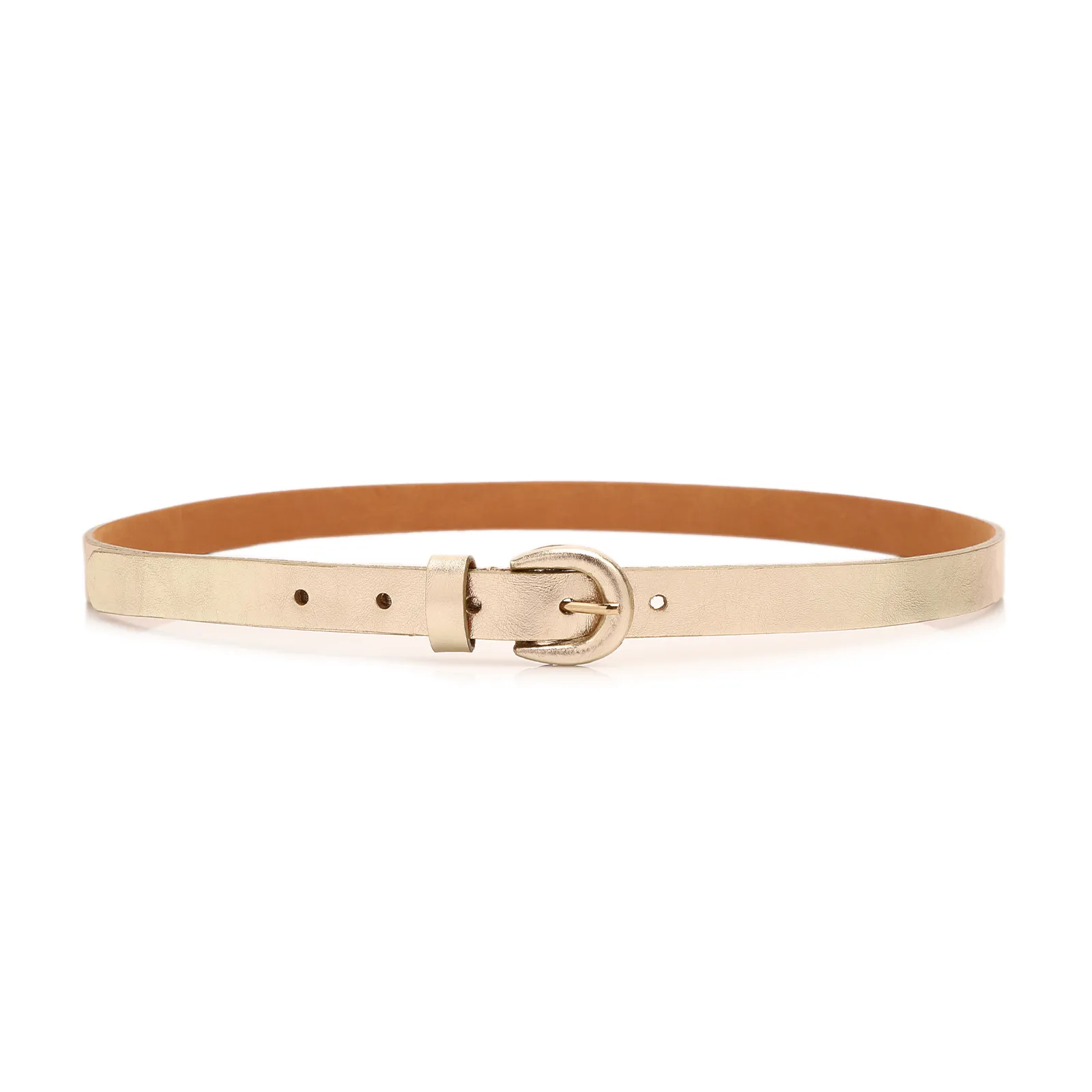 Cinto Fino Dourado Couro Fivela Revestida