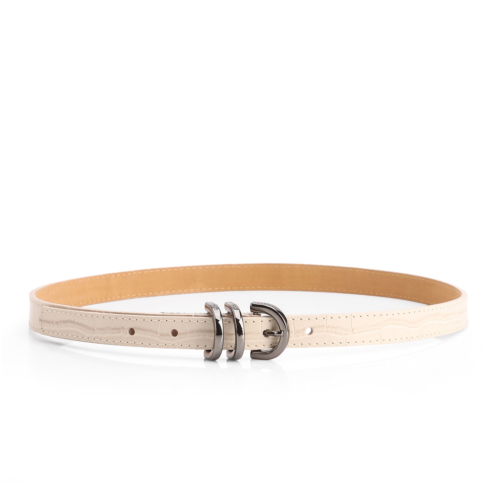 Cinto Fino  Off White Couro Croco