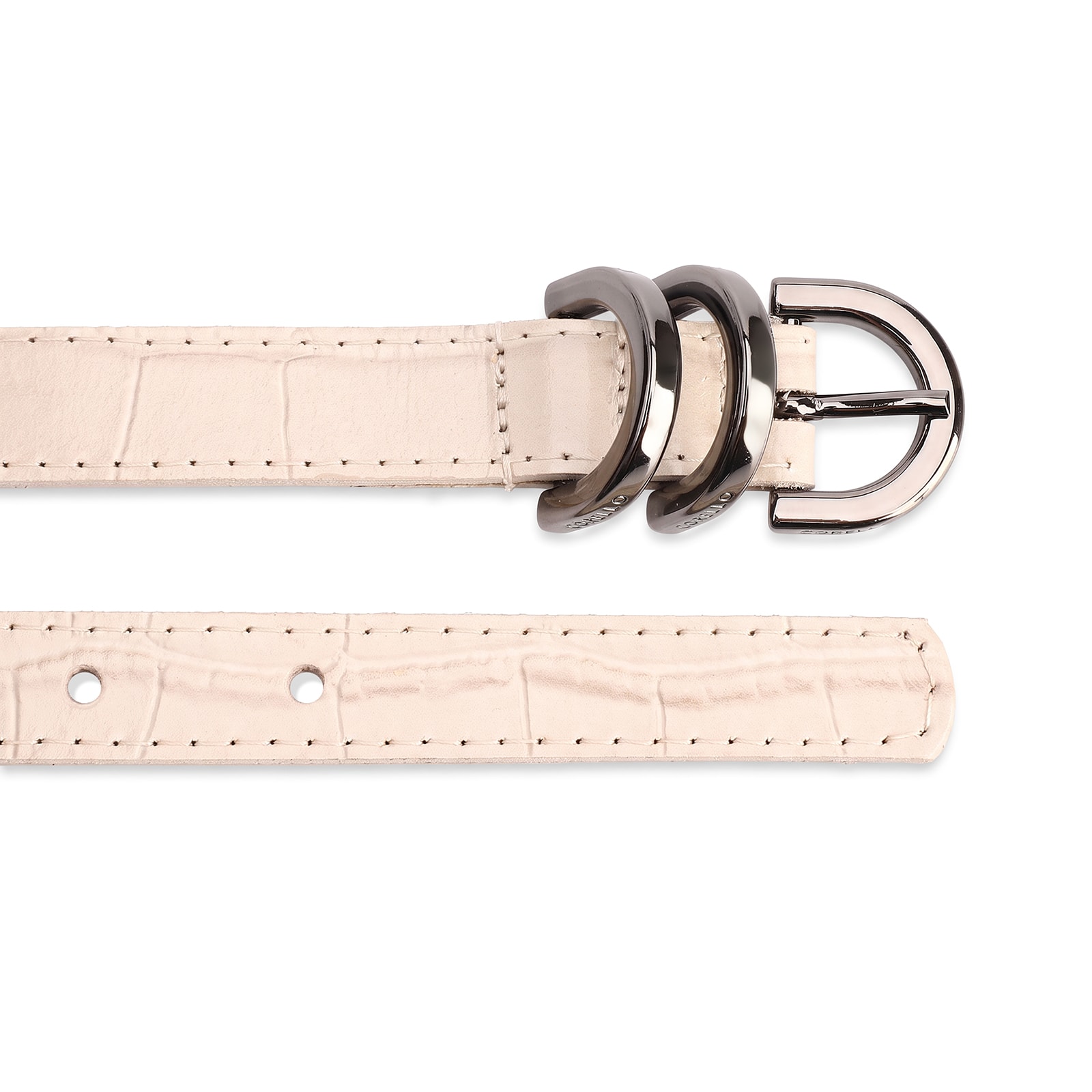Cinto Fino  Off White Couro Croco