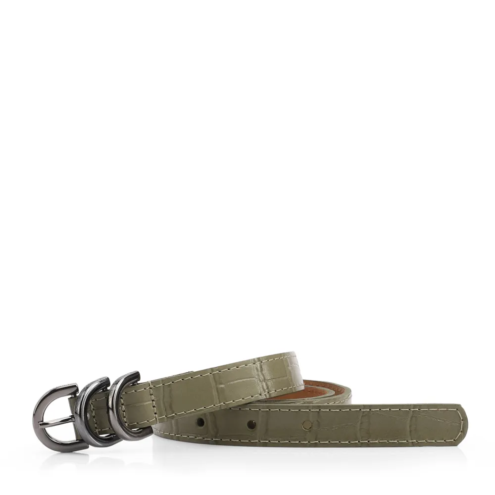 Cinto Fino Verde Couro Croco