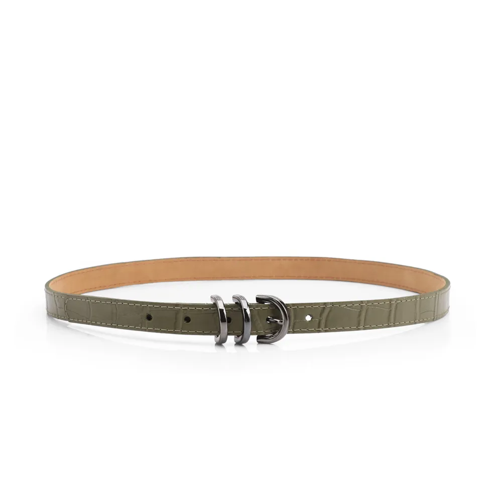 Cinto Fino Verde Couro Croco - imagem 2