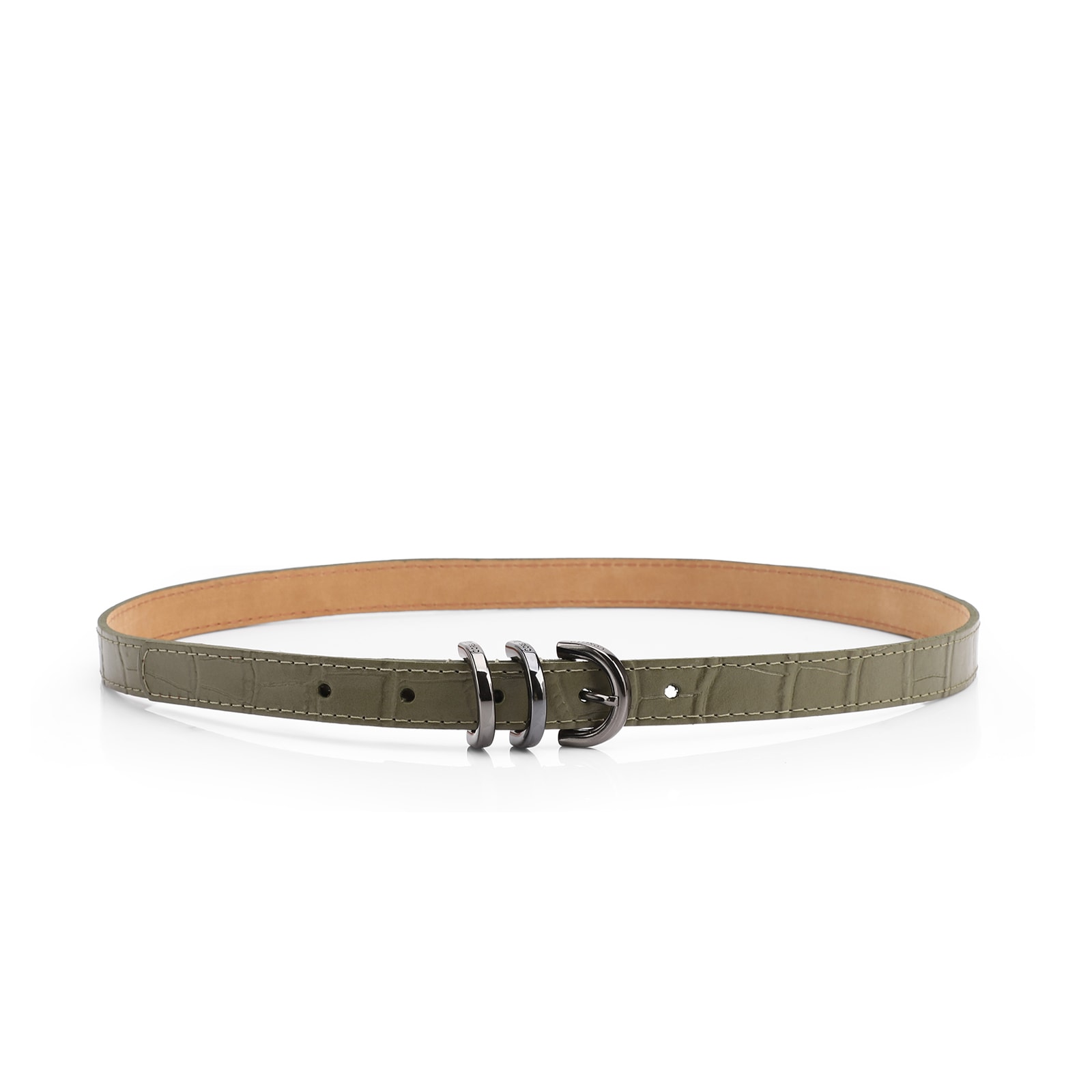 Cinto Fino Verde Couro Croco