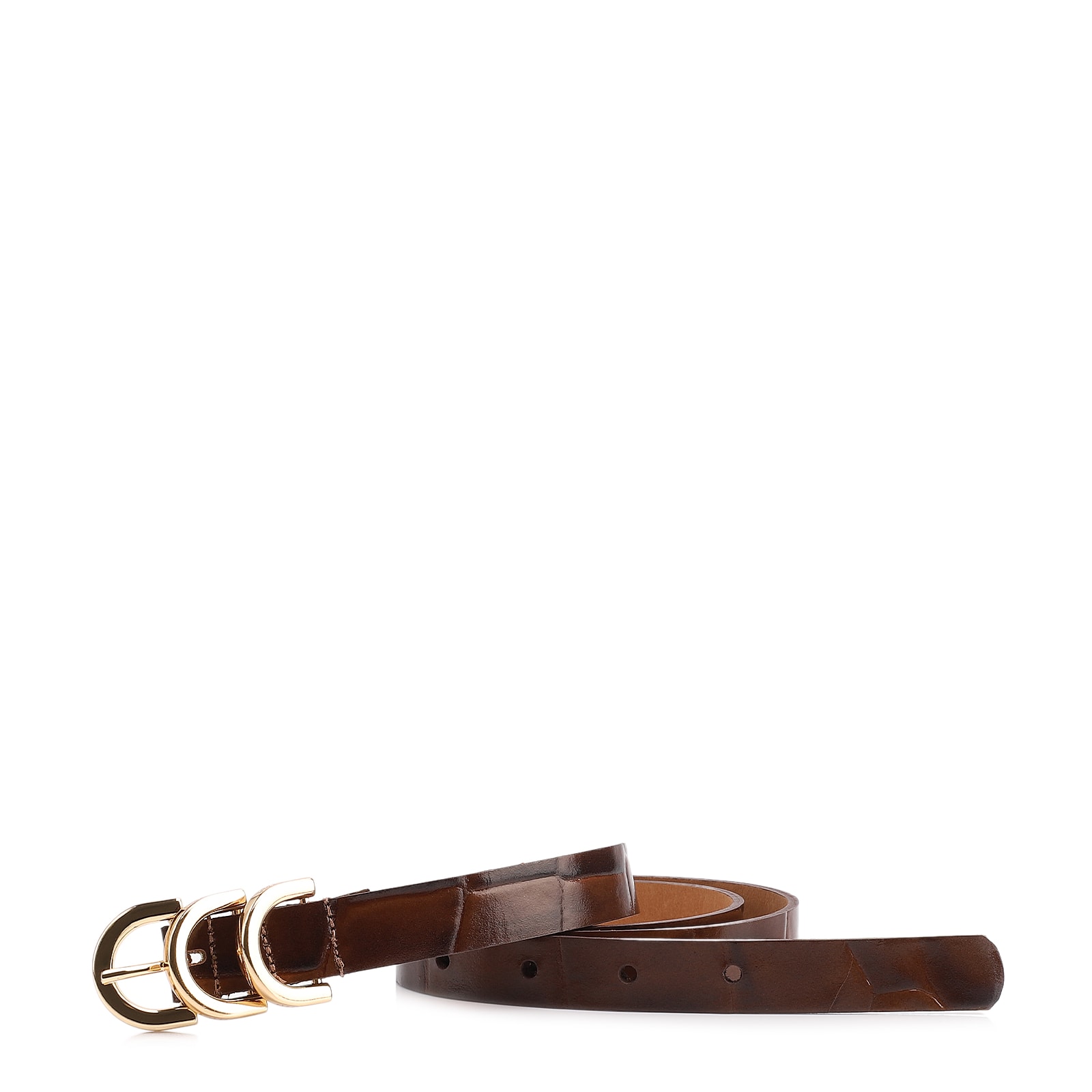 Cinto Fivela Couro Maxi  Croco Marrom