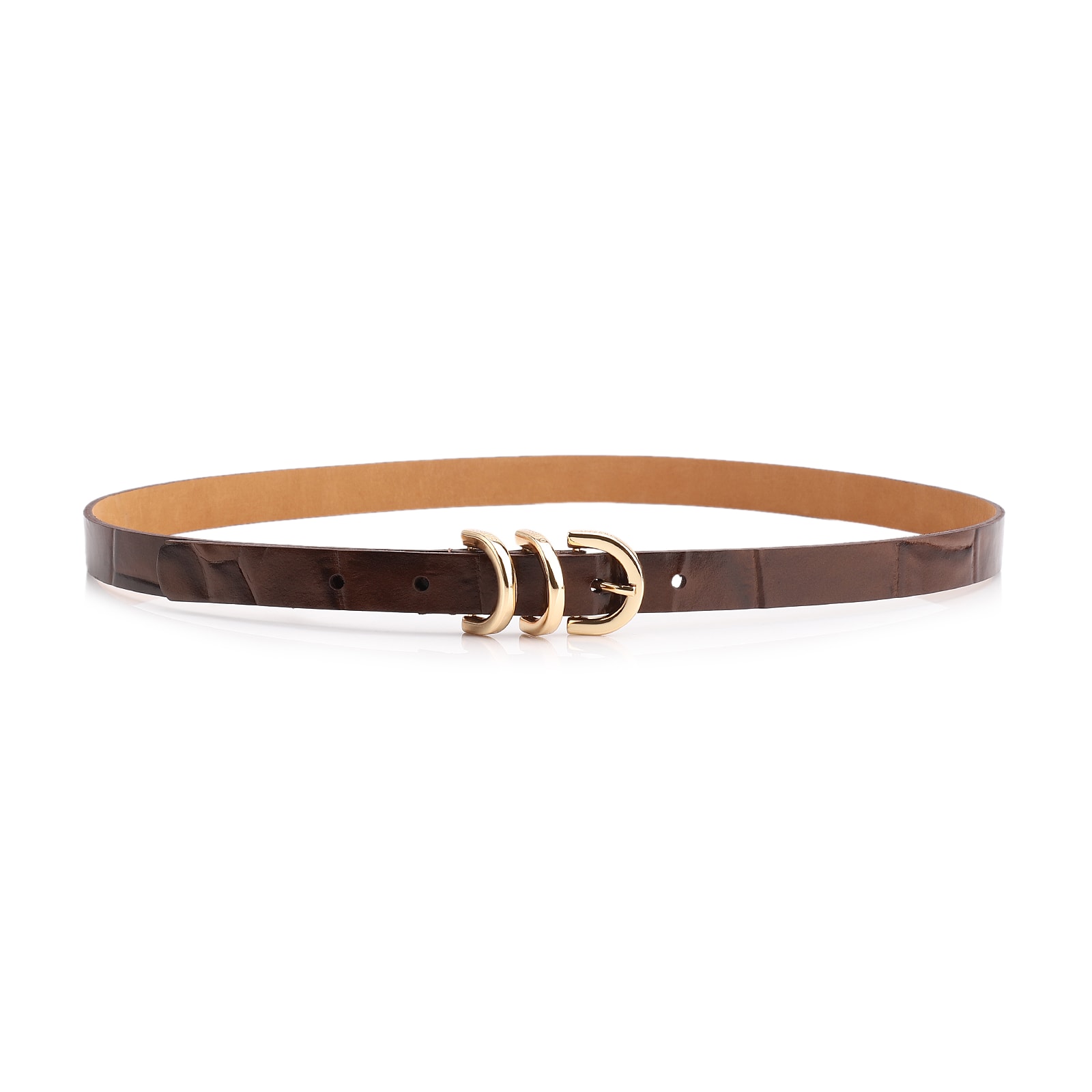 Cinto Fivela Couro Maxi  Croco Marrom