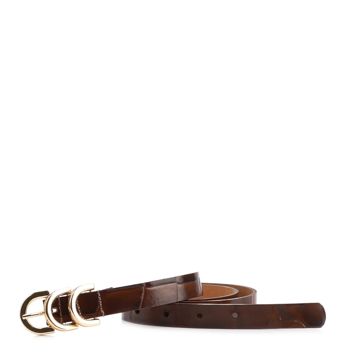 Cinto Fivela Couro Maxi  Croco Marrom