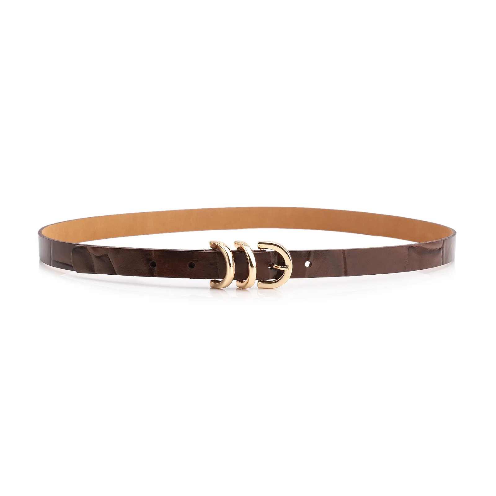 Cinto Fivela Couro Maxi Croco Marrom
