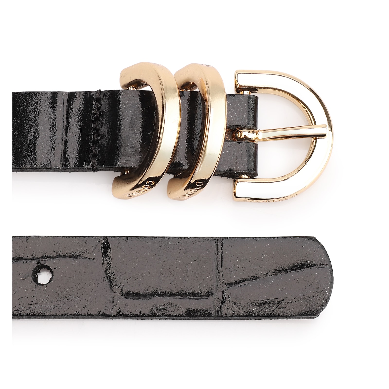 Cinto Fivela Couro Maxi Croco Preto