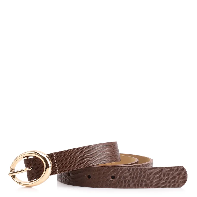 Cinto Fivela Oval Couro Lezard Marrom