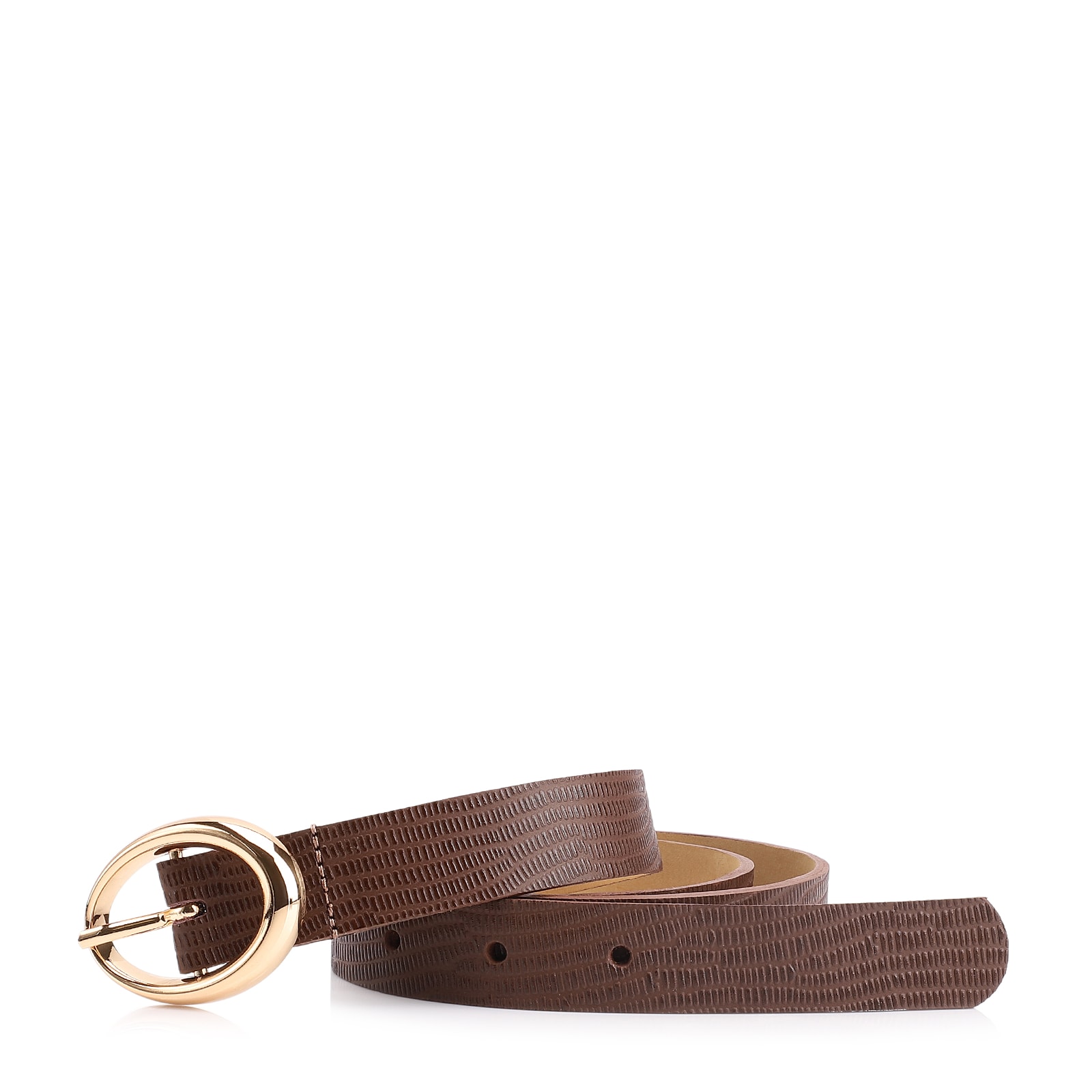 Cinto Fivela Oval Couro Lezard Marrom