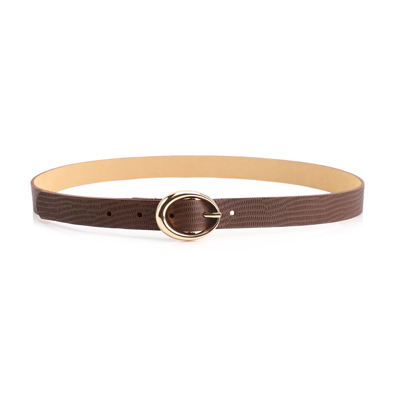 Cinto Fivela Oval Couro Lezard Marrom