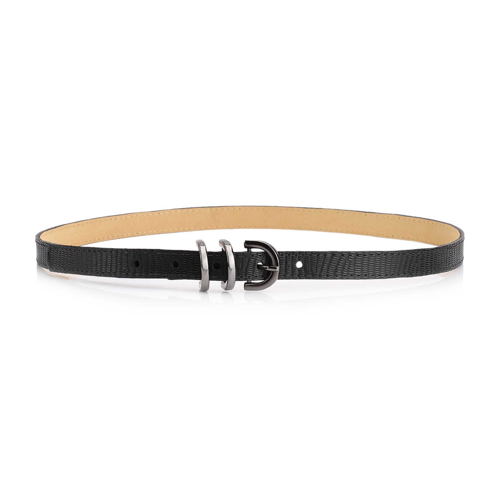 Cinto Fivela Trio Couro Lezard Preto