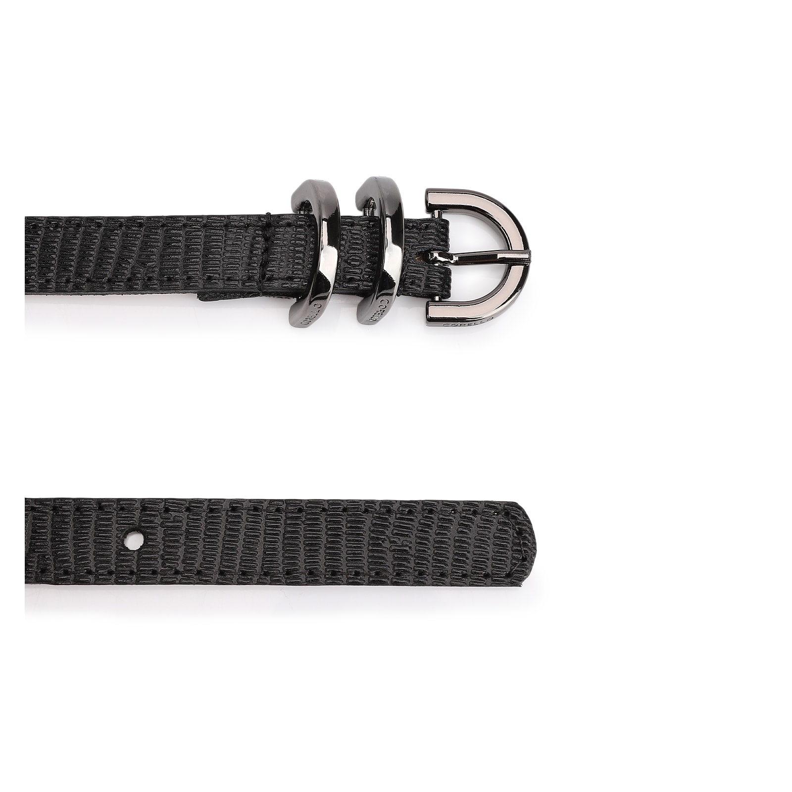Cinto Fivela Trio Couro Lezard Preto