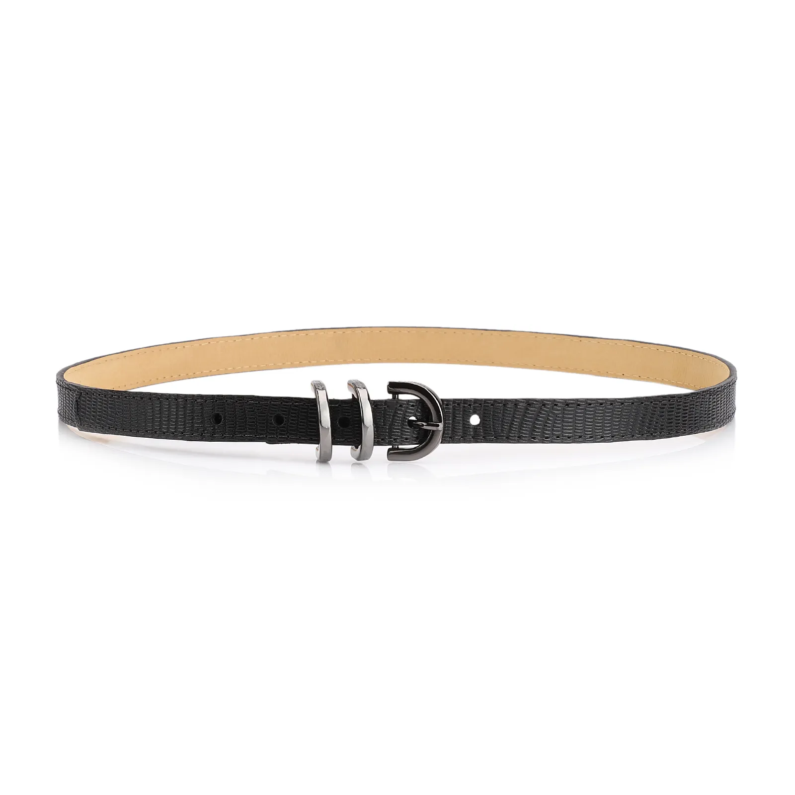 Cinto Fivela Trio Couro Lezard Preto