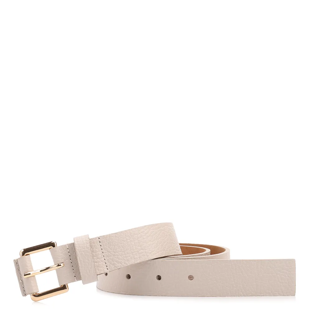Cinto Off White Médio Couro Antique Fivela Quadrada