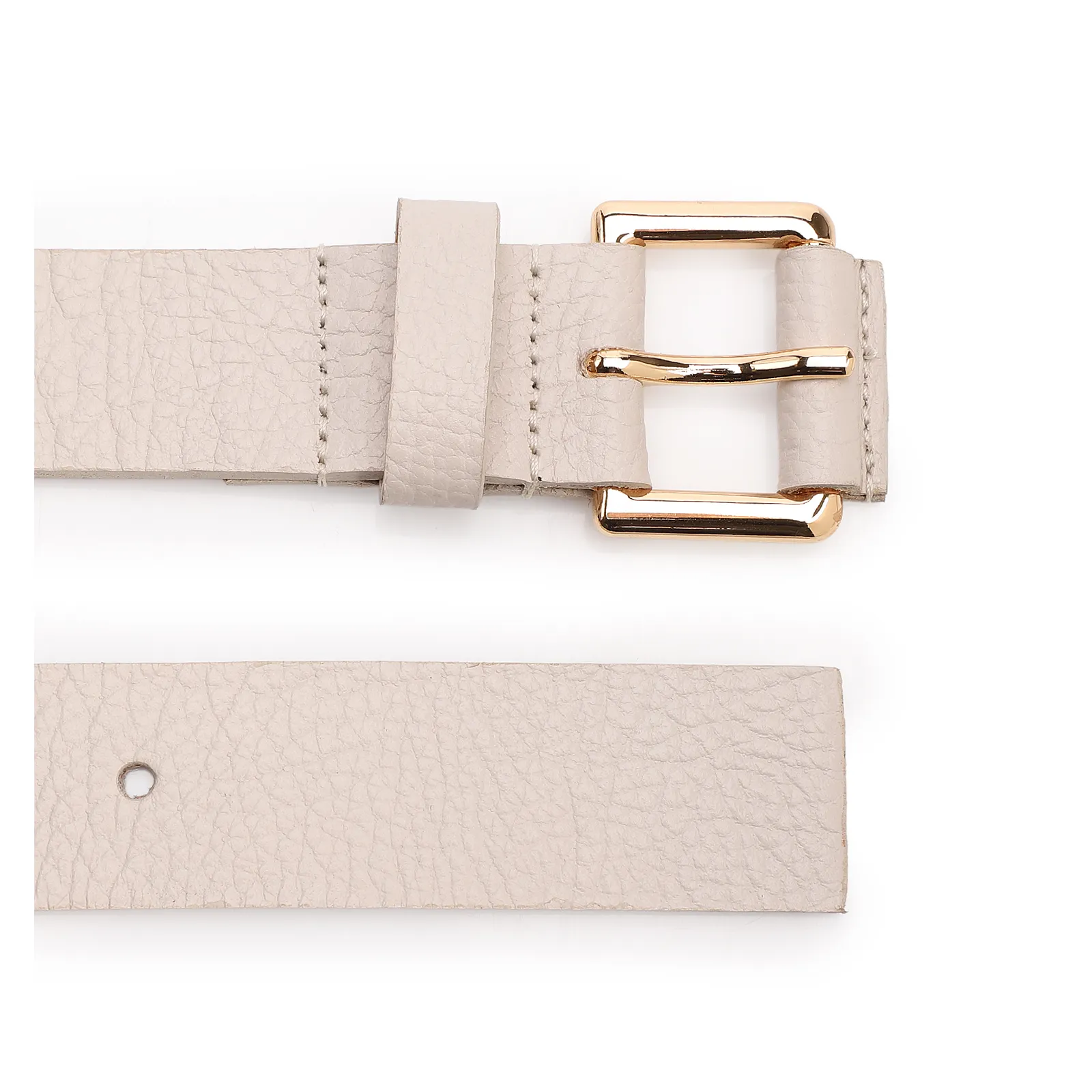 Cinto Off White Médio Couro Antique Fivela Quadrada