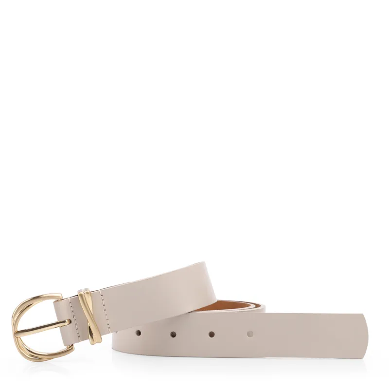 Cinto Off White Médio Couro Fivela Dourada