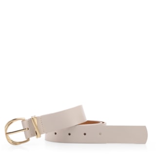 Off White Médio Couro Fivela dourada
