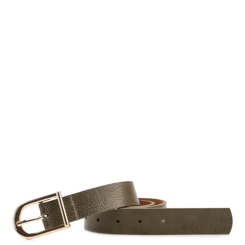 Cinto Verde Couro Antique Fivela Arredondada