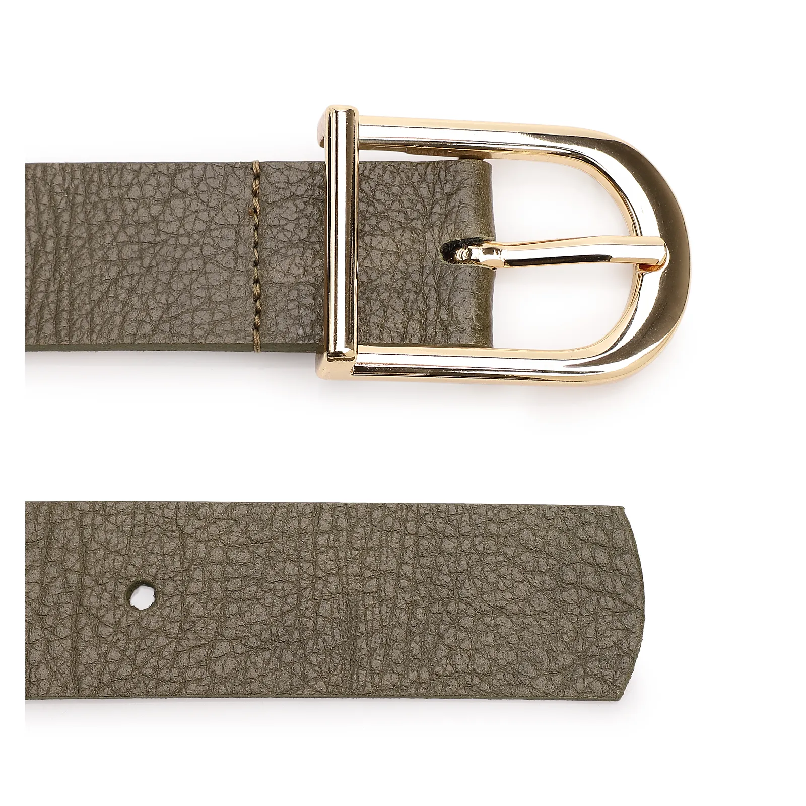 Cinto Verde Couro Antique Fivela Arredondada