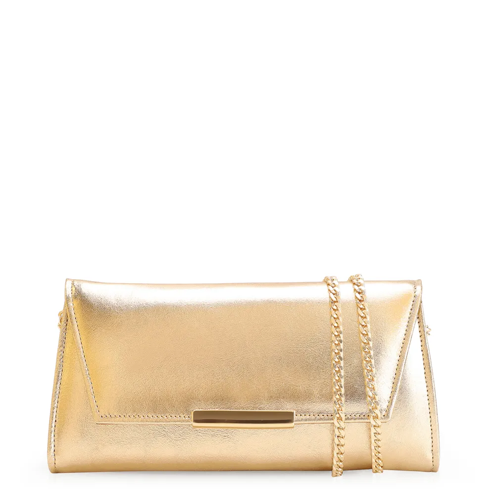 Clutch Couro Dourado