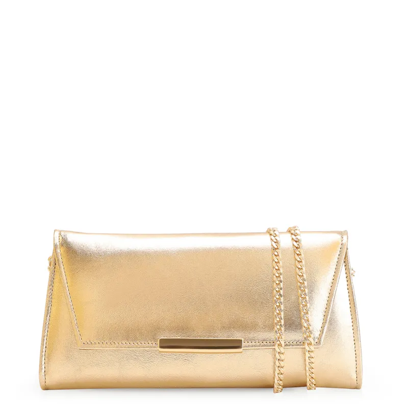 Clutch Couro Dourado