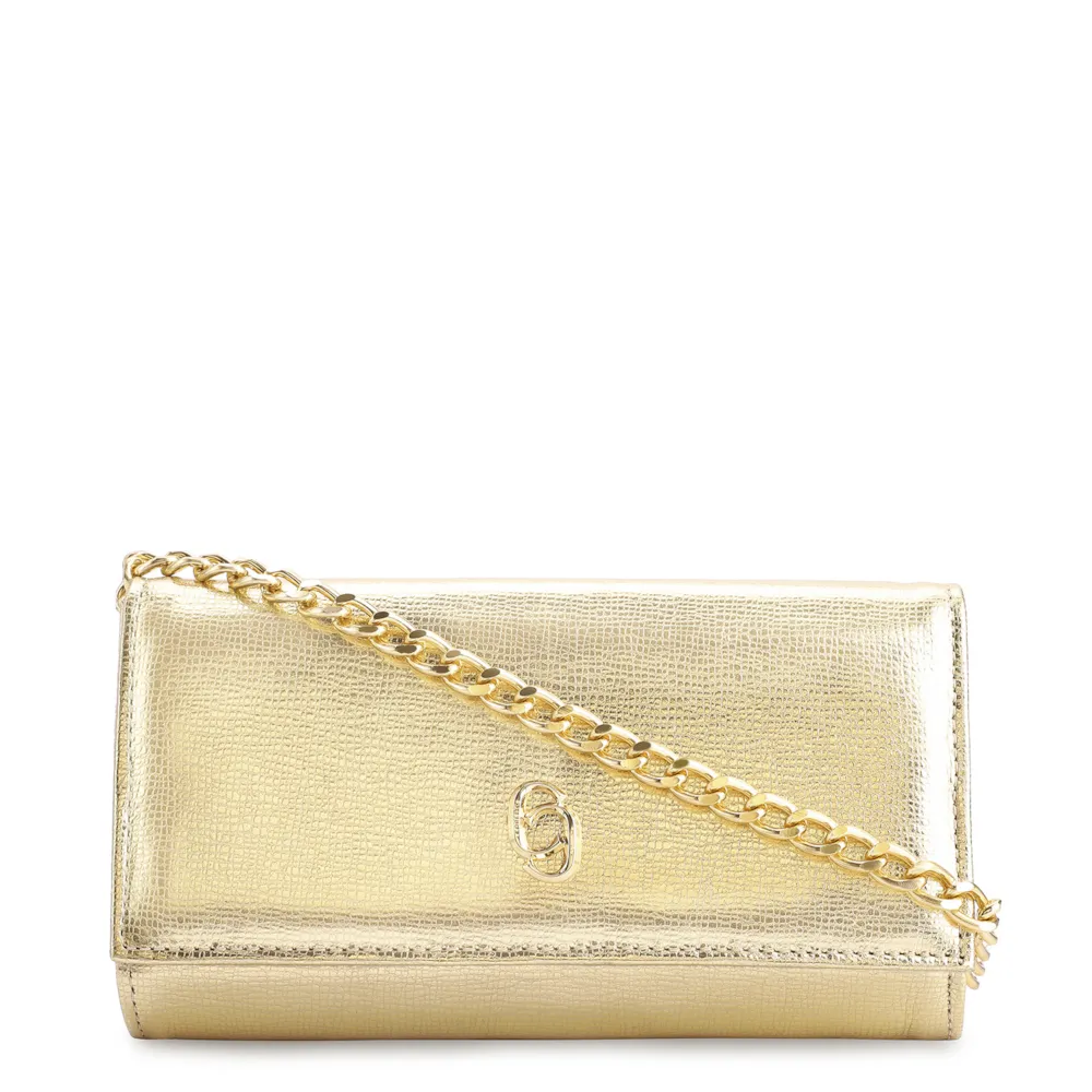 Clutch Couro Dourado