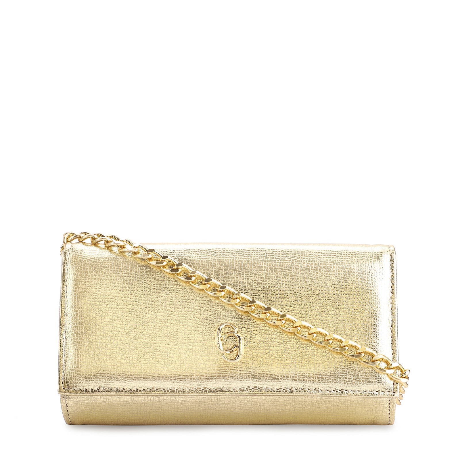 Clutch Couro Dourado